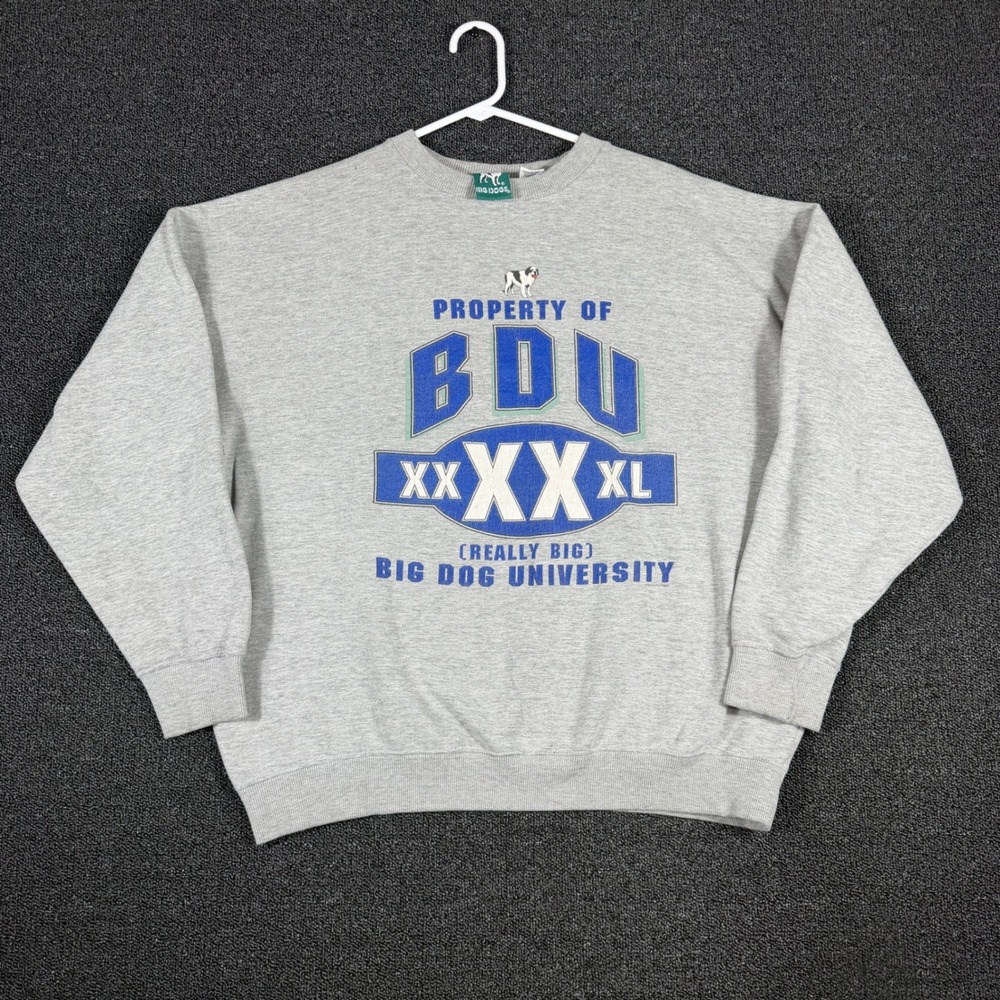Vintage '96 Big Dogs University Crewneck Sweatshirt Gray Men XL Varsity Spellout